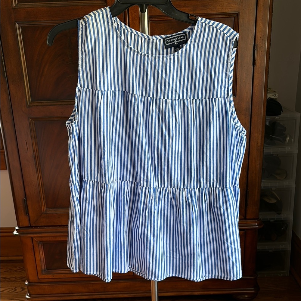 Duffield Lane Blue and White Tiered Bib Collar Blouse